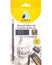 Set crnih grafitnih olovki Adel - Sa šiljilom i gumicom -1