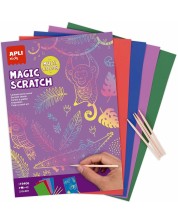 Set slika za struganje Apli Kids - 8 karata u boji i 4 drvena štapića