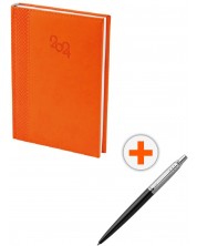 Set kalendar-dnevnik Spree - Narančasti, s olovkom Parker Royal Jotter Originals, crna -1