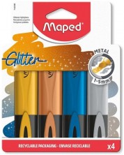 Set markera Maped - Fluo Glitter Metal, 4 boje