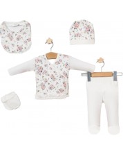 Set za novorođenčad Bebingo - 5 dijelova, bijeli sa cvjetovima -1