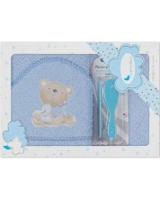 Set ručnika za bebe s češljem i četkom Interbaby - Love you Blue, 100 x 100 cm -1