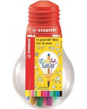 Set mini fineliner flomastera Stabilo Point 88 - Mini Colorful Ideas, u žarulji, 12 boja