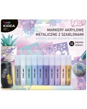 Set pastelnih markera Kidea - Akril, 10 boja, sa šablonama