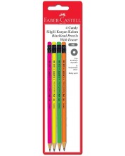 Set crnih grafitnih olovki Faber-Castell - Candy, HB, s gumicom, fluorescentne, 4 komada -1