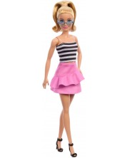 Lutka Barbie Fashionistas 213 - S crno-bijelom majicom bez rukava i ružičastom suknjom -1