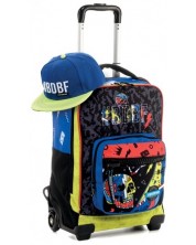 Školski ruksak s kotačima Mitama Dr. Trolley - Lime Skull, s kapom na poklon -1
