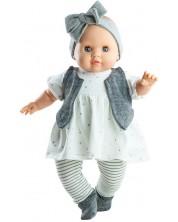 Lutka-beba Paola Reina Manus - Agatha, s tunikom sa zvijezdama i sivim kardiganom, 36 cm