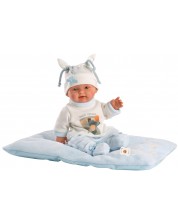 Lutka-beba Llorens - Sa plavom odjećom, jastukom i bijelom kapom, 26 cm