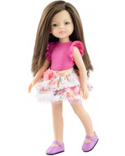 Lutka Paola Reina Amigas - Лу, s ružičastom majicom bez rukava i suknjom s cvijećem, 32 cm