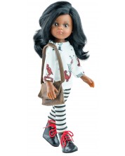 Lutka Paola Reina Amigas - Nora, s prugastim klinom i torbom na ramenu, 32 cm