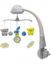 Glazbeni vrtuljak s reflektor Baby Mix - S mačićima, sivi -1