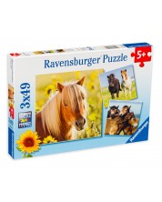 Slagalica Ravensburger od 3 x 49 dijelova - Prekrasni konji ​