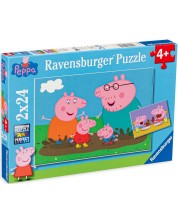 Slagalica Ravensburger od 2 x 24 dijela - Peppa Pig i sretna obitelj