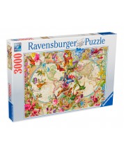 Slagalica Ravensburger od 3000 dijelova - Karta svijeta flore i faune