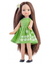 Lutka Paola Reina Mini Amigas - Estella, u zelenoj haljini s bijelim cvjetovima, 21 cm
