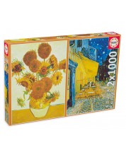 Slagalica Educa od 2 x 1000 dijelova - Suncokreti i Terasa za kavu noću, Vincent van Gogh -1