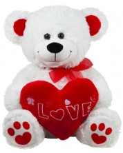 Plišana igračka Amek Toys - Bijeli medvjedić s crvenim srcem, 45 cm