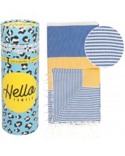 Ručnik za plažu u kutiji Hello Towels - Palermo, 100 х 180 cm, 100% pamuk, plavo-žuti
