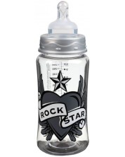 Plastična bočica sa silikonskim sisačem Rock Star Baby, 300 ml, srce s krilima, siva -1
