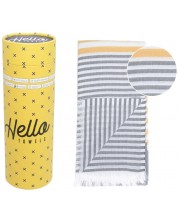 Ručnik za plažu u kutiji Hello Towels - Bali, 100 х 180 cm, 100% pamuk, sivo-žuti