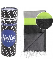 Ručnik za plažu u kutiji Hello Towels - Neon, 100 х 180 cm, 100% pamuk, zeleno-crni