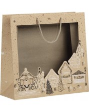 Poklon vrećica Giftpack Bonnes Fêtes - Kraft, 35 cm, PVC prozor