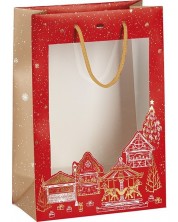 Poklon vrećica Giftpack Bonnes Fêtes - Crvena, 29 cm, PVC prozor -1