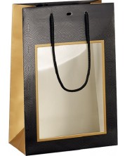 Poklon vrećica Giftpack - 20 x 10 x 29 cm, crna i bakrena, s PVC prozor