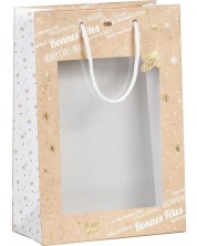Poklon vrećica Giftpack Bonnes Fêtes - Zlatna, 29 cm, PVC prozor -1