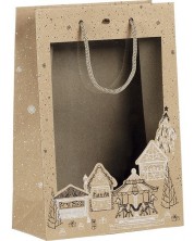 Poklon vrećica Giftpack Bonnes Fêtes - Kraft, 29 cm, PVC prozor