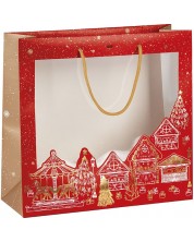 Poklon vrećica Giftpack Bonnes Fêtes - Crvena, 35 cm, PVC prozor