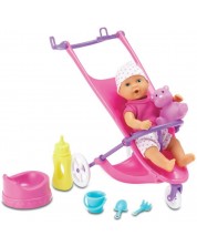 Beba-lutka koja piški Simba Toys New Born Baby - S kolicima i dodacima, 12 cm