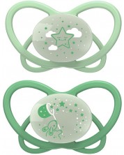 Silikonske dude varalice NIP Green - Zeko i zvijezda, 0-6 m, 2 komada, zelene