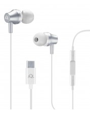 Slušalice s mikrofonom Cellularline - AQL Spiral USB-C, bijele -1