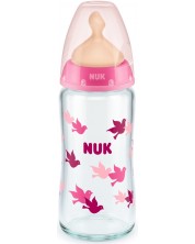 Staklena bočica sa sisačem od kaučuka Nuk - First Choice, TC, 240 ml, ružičasta -1