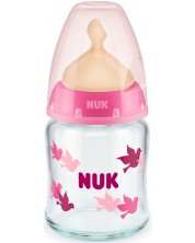 Staklena bočica sa sisačem od kaučuka Nuk - First Choice, TC, 120 ml, ružičasta -1