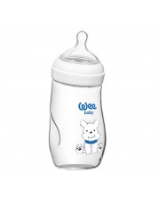 Zakrivljena staklena boca Wee Baby - Natural, Pas, 260 ml	 -1