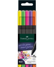 Fineliner flomaster Faber-Castell Grip - 0.4 mm, neon, 5 boja