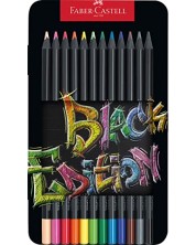 Olovke u boji Faber-Castell Black Edition - 12 boja, metalna kutija