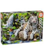 Puzzle Educa od 1000 dijelova - Bijeli bengalski tigar sa svojim mladima