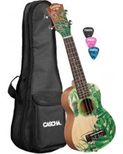 Sopran ukulele Cascha - Leafy HH 2602, s koferom, višebojan -1