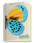 Dnevnik sa spiralom Black&White - Butterfly, A6, 80 listova, široki redovi, asortiman - 4t