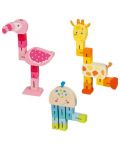 Drvena dječja slagalica Goki - Žirafa, flamingo, hobotnica - 1t