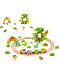 Drvena igračka Tooky toy - Jurski park s vlakom i dinosaurima - 3t