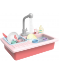 Dječji kuhinjski sudoper Raya Toys - S tekućom vodom i dodacima, ružičasta - 1t