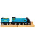 Dječja drvena igračka Bigjigs - Parna lokomotiva, plava - 1t
