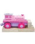Dječja drvena igračka Bigjigs – Lokomotiva na baterije, ružičasta - 1t