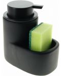 Dozator za tekući sapun s držačem za spužvu Hit - 13.5 cm, crni - 6t