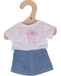 Odjeća za lutke Bigjigs - Bijela majica i traper suknja, 25 cm - 1t